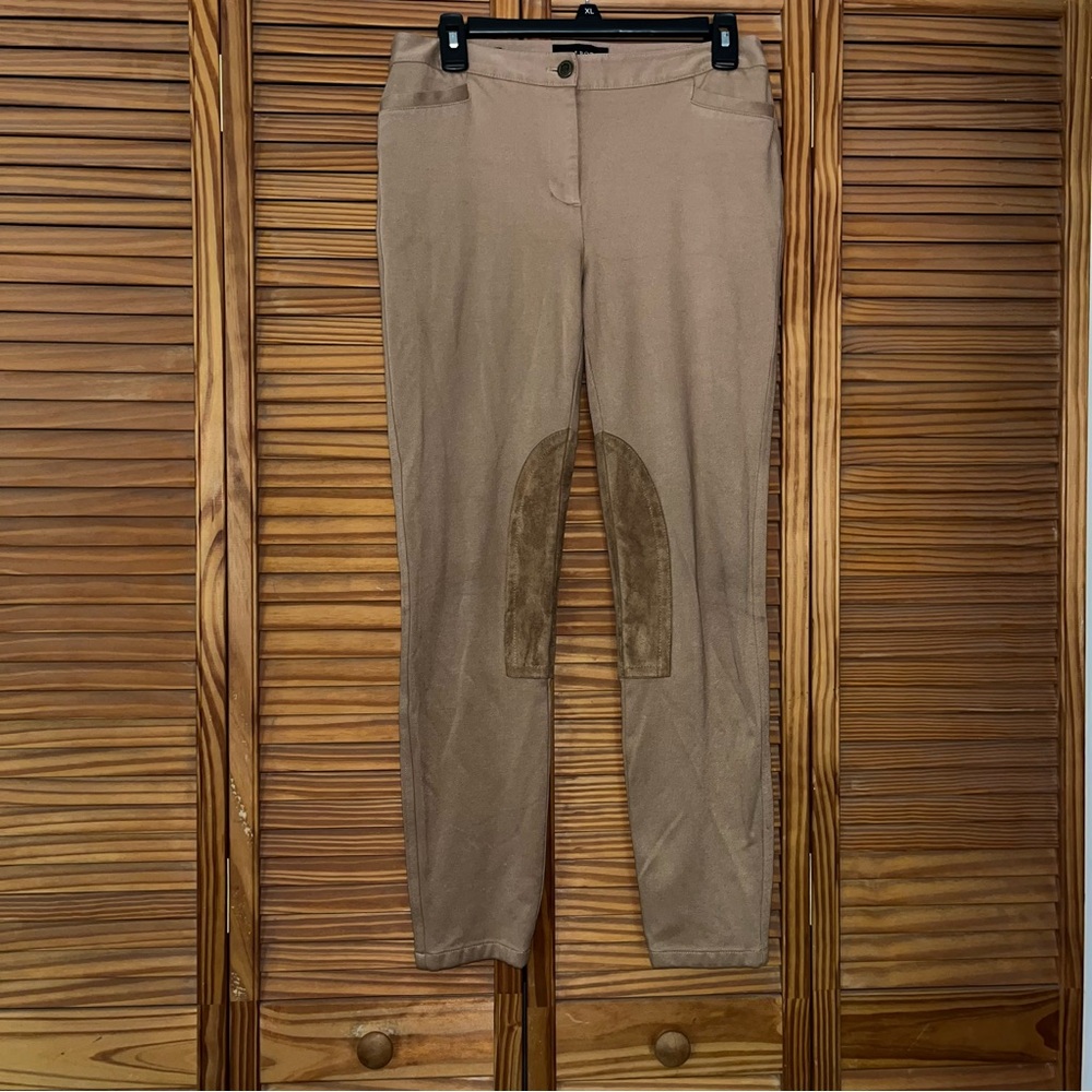 Talbots Dalton Brown Riding ‎ Pants Faux Suede Patch Skinny Ankle Size 4